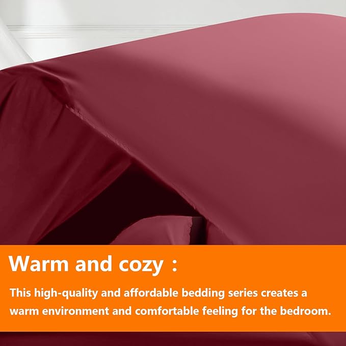 TAIMIT Burgandy Full Size Comforter Set - 7 Pieces, Bed in a Bag Bedding Sets with All Season Soft Quilted Warm Fluffy Reversible Comforter,Flat Sheet,Fitted Sheet,2 Pillow Shams,2 Pillowcases