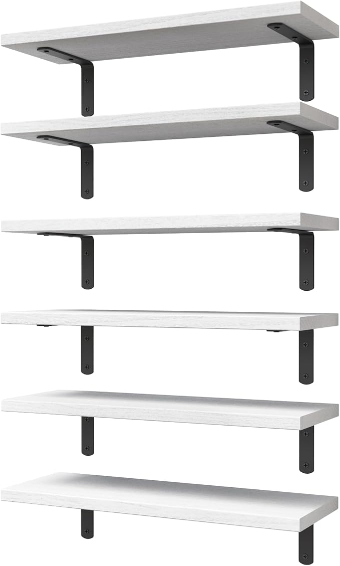 WOPITUES White Floating Shelves Set of 6,Wood for Bedroom,Modern Wall Decor,Bathroom Storage,Book Living Room[Upgraded]-White (HM011A) by WOPITUESOfficial