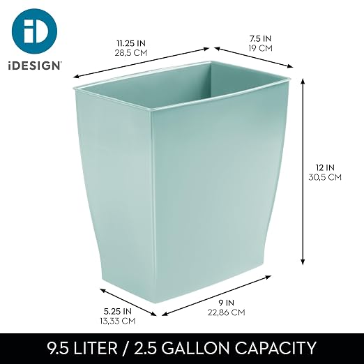 iDesign Small Plastic Bathroom Trash Can, Slim Rectangle Garbage Bin for Bedroom, Office, Dorm, Soft Aqua Blue - Image 4