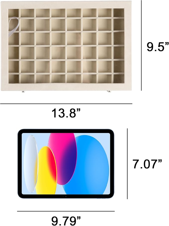 Frebeauty 48 Grid Jewelry Tray,Adjustable Earring Holder Organizer with Glass Lid,Velvet Drawer Jewelry Organizer for Rings,Studs,13.8 x 9.5 x 2 Inches Jewelry Display Box,Gift for Women(Beige) - Image 4