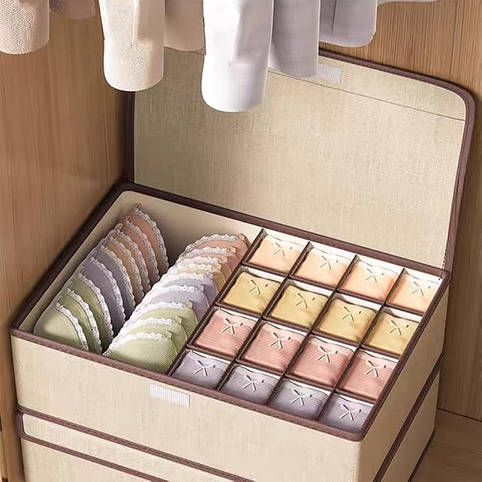 Underwear Sock Tie Storage Organizer with Lid, Foldable Closet Drawer Organizer 1+16 Cells, Drawer Fabric Foldable Cabinet Closet Storage Boxe (Grey) - Image 8