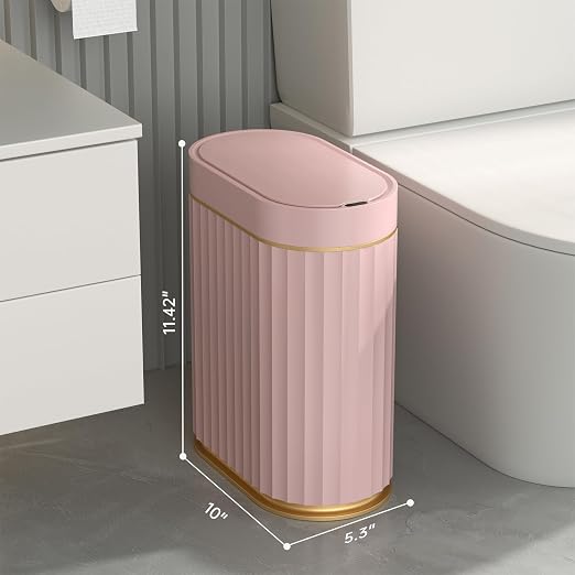 ELPHECO Sensor Trash Can 2 Gallon Waterproof Motion Sensor Trash Can, Automatic Bathroom Trash Bin, Slim Garbage Can for Dorm Room, Pink Gold - Image 2
