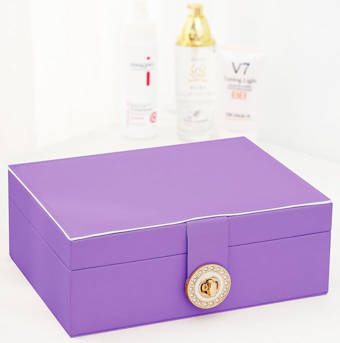 Earrings Jewelry Box for Girls, Large Capacity Jewelry Organizer with 40-Pair Earring Board, 2-Layer Leather Jewelry Storage Box for Necklaces Rings Bracelets with Removable Tray(Gift Idea),Purple - Image 4