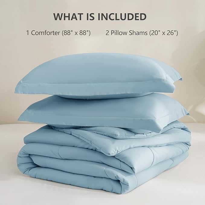 CozyLux Queen Comforter Set - Light Blue Comforters Queen Size, 3 Pieces Box Stitched Bed Set for All Seasons, Soft Lightweight Bedding Sets with 1 Down Alternative Comforter and 2 Pillow Shams