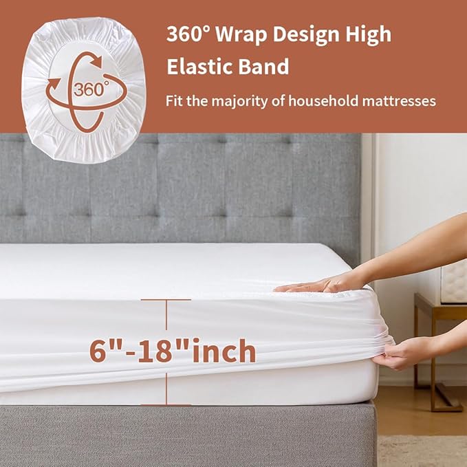 Terry Twin XL Size 100% Waterproof Mattress Protector - Absorbent, Noiseless, and Fitted for 18'' Deep Pockets, Terry Cloth Cover, Machine Washable for High Protection
