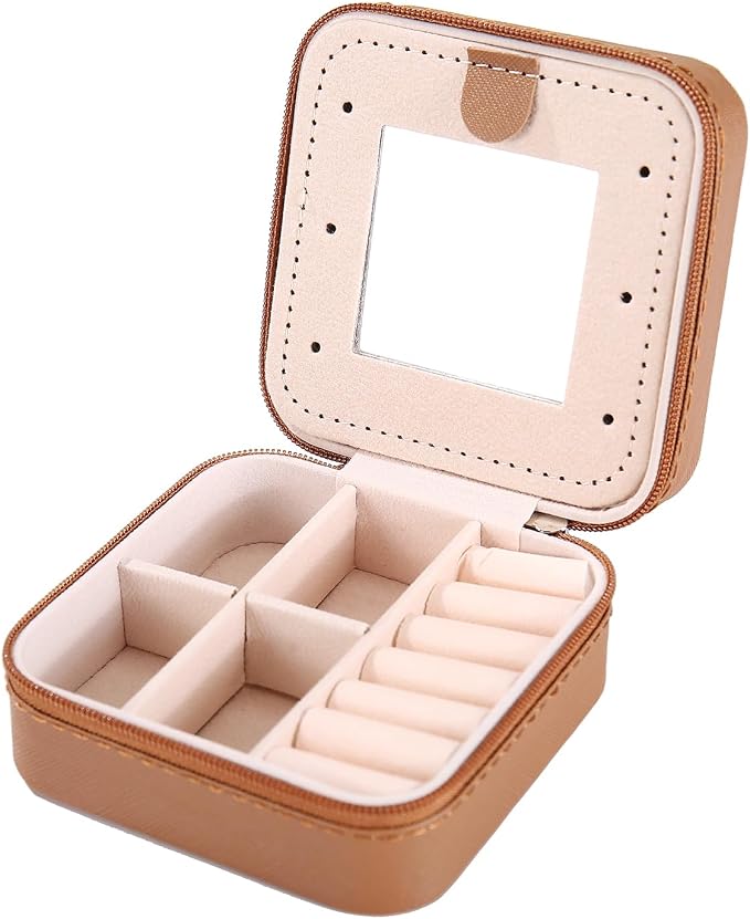 KElofoN Travel jewelry case Travel jewelry box Travel Jewelry Organizer Small Jewelry Organizer Box Gift for Girls Women with Mirror(Coffee) - Image 5