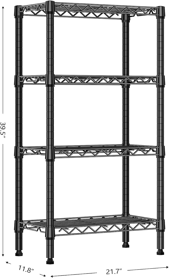 M MZG 1000 lbs 4 Tier Shelf Metal Storage Shelves Wire Rack Closet Organizers with PP Board for Garage Kitchen Bathroom Laundry Black 11.8" D x 21.7" W x 39.5" H - Image 3