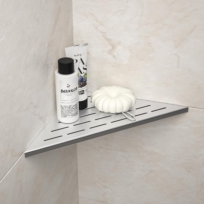 Corner Shower Shelf, 12" Brushed 304 Stainless Steel Slot Design Recessed Corner Shelves 2 Pack Bathroom Grout in Shelf for Tiled Wall, Large Size - Image 6