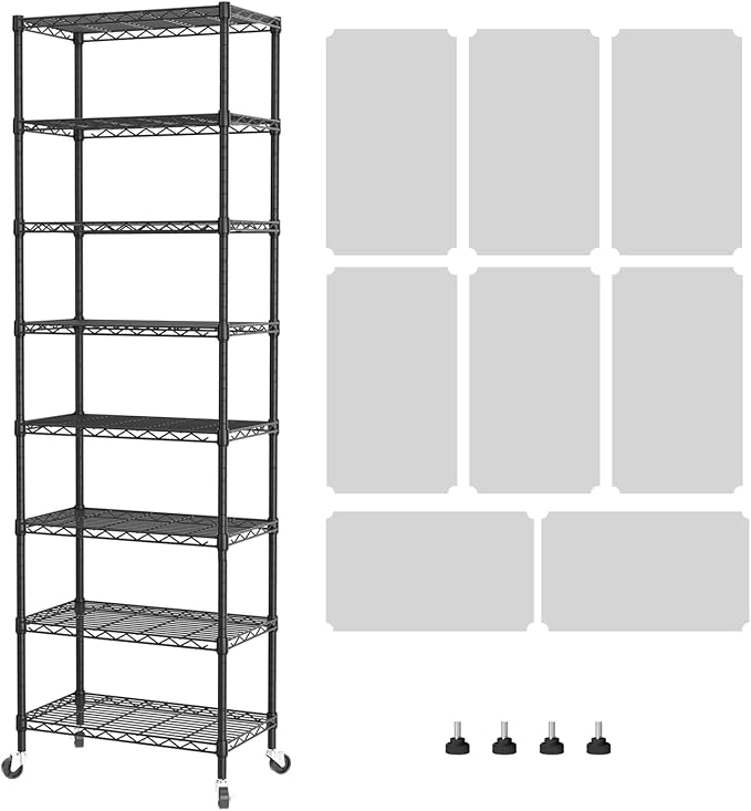 SINGAYE 8 Tier Shelf Organizer Storage Metal Shelves Garage Wire Shelving Unit Pantry Rack Adjustable Standing Storage for Kitchen Closet Laundry Bathroom Pantry 12" D x 22" W x 74" H Black by SINGAYE