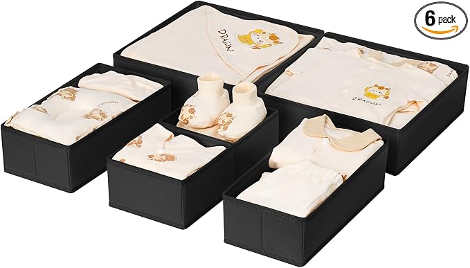 DIMJ Drawer Organizer Clothes 6 Pack - Foldable Baby & Nursery Organization Dresser Dividers for Bedroom, Closet - Black by DiMJ