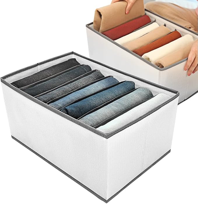 EASEVE Wardrobe Closet Organizer and Storage for Clothes - 7 Grids Foldable Drawer Dividers Organizers for Jeans | Pants | Shirts | Leggings, Stackable Clothing Bins for Closets Organization (1PCS) by EASEVE