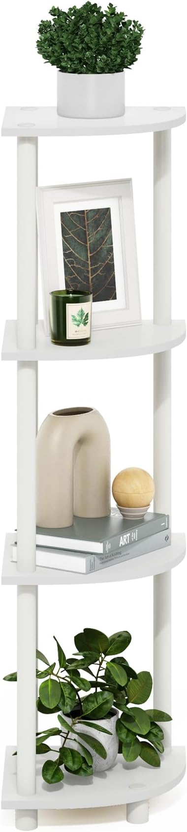 Furinno Turn-N-Tube Corner Shelf, 4-Tier Corner Bookshelf, Display Storage Shelves with Open Shelves, for Organization and Storage, Living Room, Home Office, Garage, White - Image 4