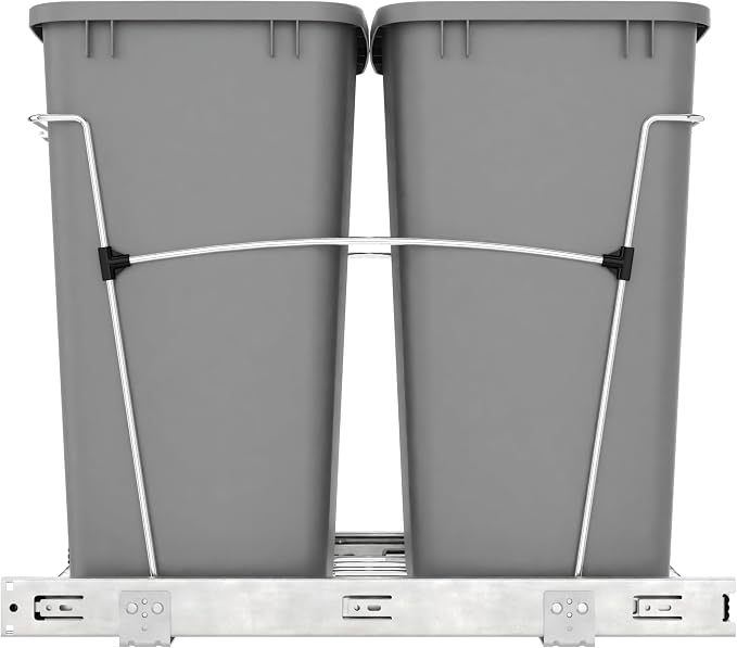 Rev-A-Shelf Double Pullout Trash Can for Kitchen Cabinets 35 Qt Garbage Recycling Bin on Full-Extension Slides, Silver, RV-18KD-17C S - Image 8