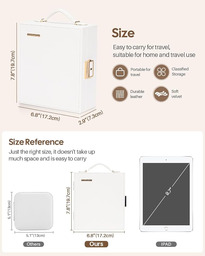 Enthralite Large Travel Jewelry Case: Portable Jewelry Box with Mirror - PU Leather Small Jewelry Organizer for Rings Earrings Necklaces Bracelets - Birthday Gift for Her - Image 6