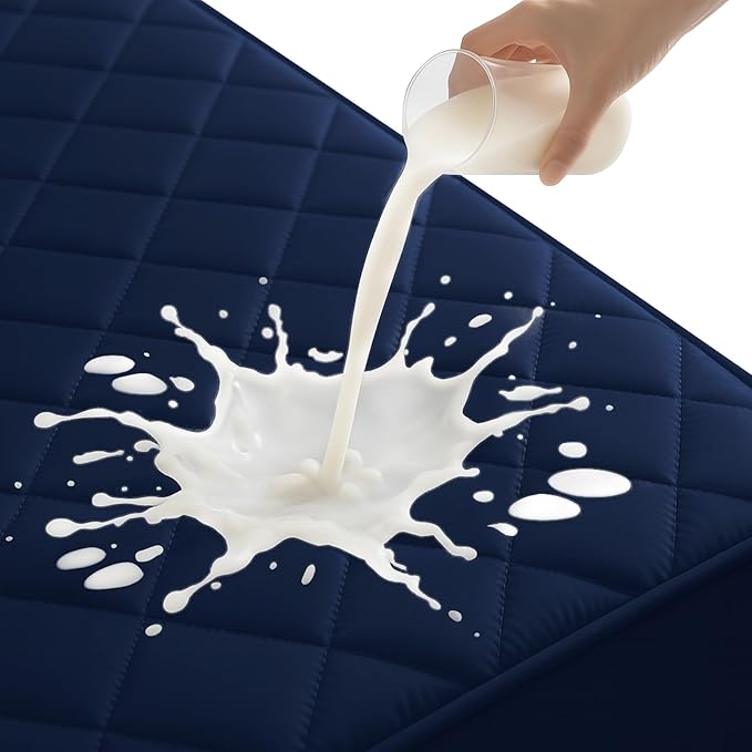 Twin Mattress Protector,Waterproof Mattress Protector Fitted Up to 16" Deep Pocket, Soft Breathable Bed Mattress Cover for Bedroom,Doom Room,(Navy Blue)