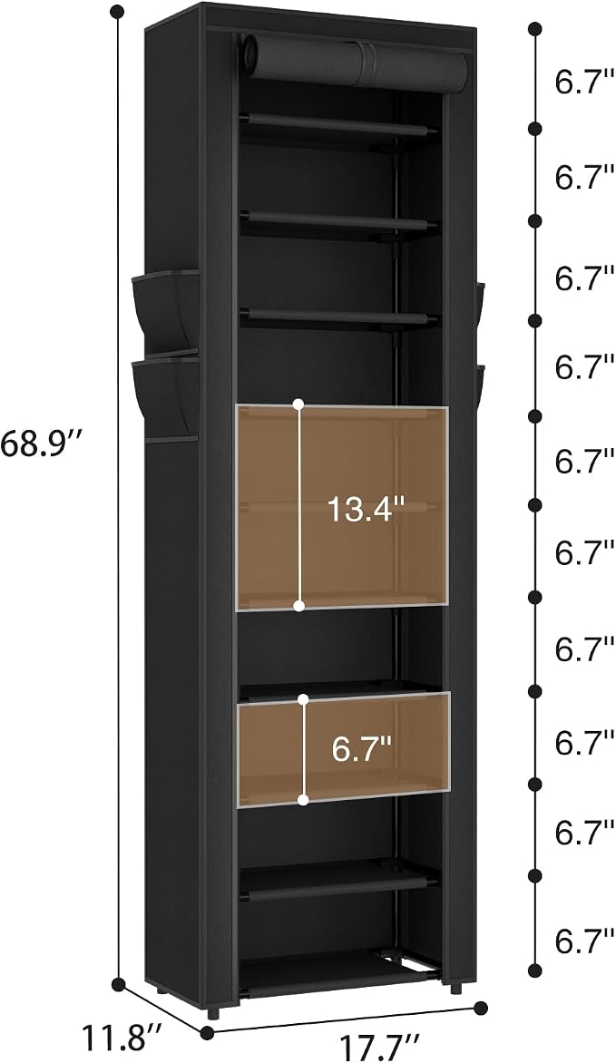 ROJASOP Shoe Rack with Covers 10 Tier Large Shoe Organizer Tall Shoe Closet Storage for 20-22 Pairs Shoe and Boot, Free Standing Shoe Rack Organizer for Closet, Entryway, Bedroom, Black - Image 3