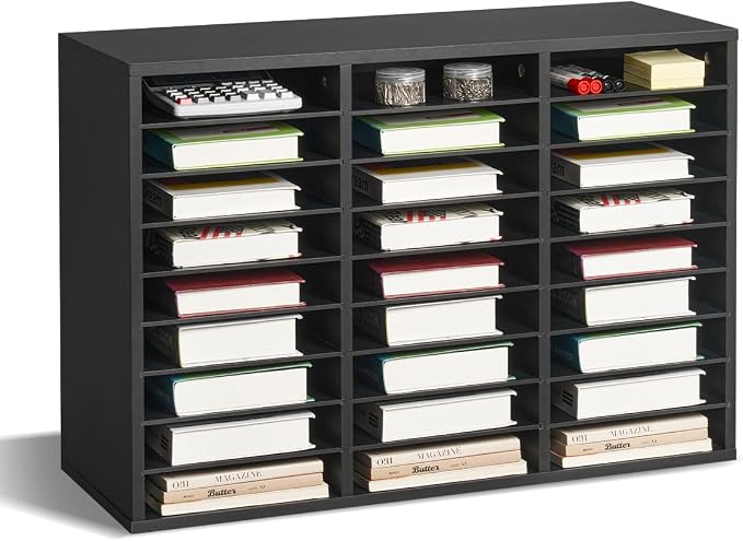 VEVOR Literature Organizer, 27 Compartments Office Mailbox with Removable Shelves, Wooden Mailbox Sorter Particle Board Office Home Classroom Storage, File Sorter for Files, Documents, Papers, Black by VEVOR