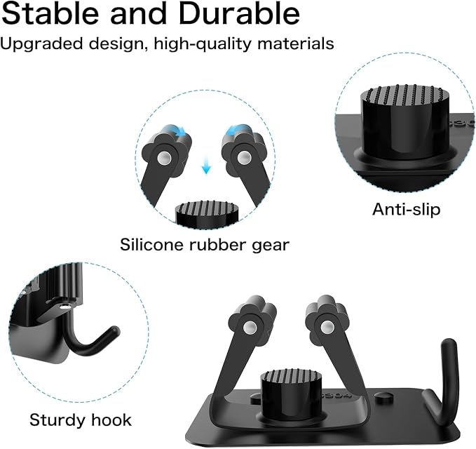 nacena 4 Pack No Drill Self Adhesive Broom Mop Holder Wall Mount with Hooks, Heavy Duty Stainless Steel Organizer for Kitchen Bathroom Garage Storage, Black - Image 6