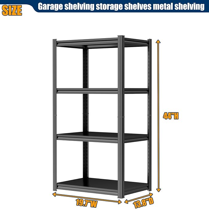 PRESTELION 44" H Storage Shelves Metal Garage Shelving Unit 4-Tier Metal Shelf Adjustable Storage Rack for Basement, Warehouse, Pantry, Closet, Kitchen 44" H x 19.7" W x 13.8" D, Black - Image 2