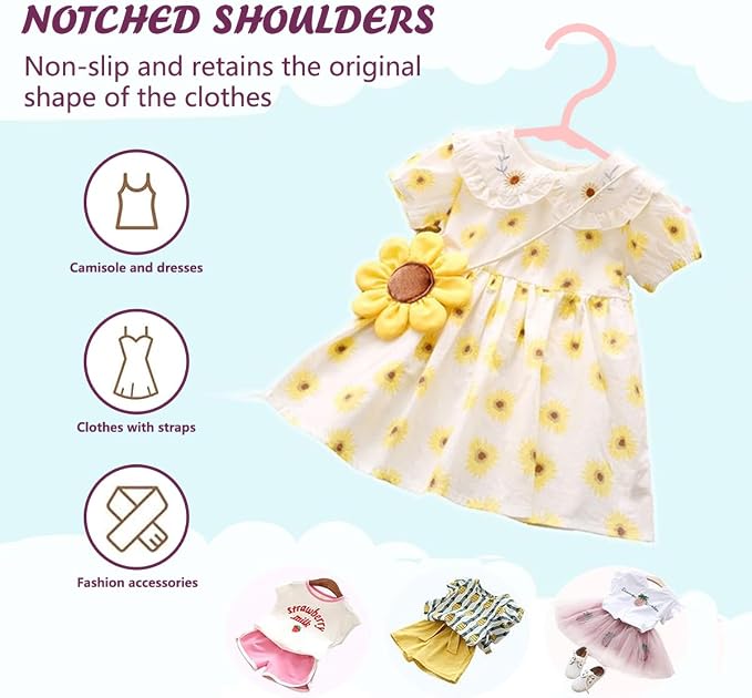 Baby Hangers for Closet 60 Pack Pink Plastic Kids Children's Clothes Hangers Non-Slip (Pink, 60) - Image 4