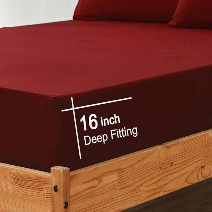 SONORO KATE Bed Sheet Set Super Soft Microfiber 1800 Thread Count Luxury Egyptian Sheets 16-Inch Deep Pocket，Wrinkle and Hypoallergenic-4 Piece (Burgundy, King)