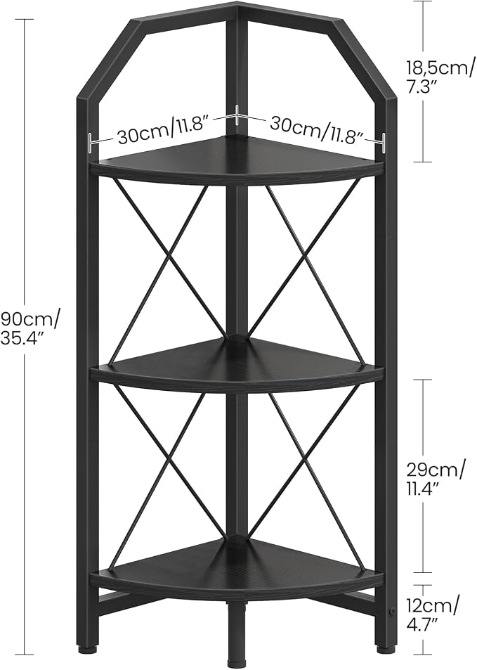 CHOEZON 3-Tier Corner Shelf, Industrial Corner Bookshelf, 35.4" Storage Stand, Plant Stand Display Shelf, Bookcase for Bedroom, Living Room, Home Office, Black TCJ03BB ﻿ - Image 2
