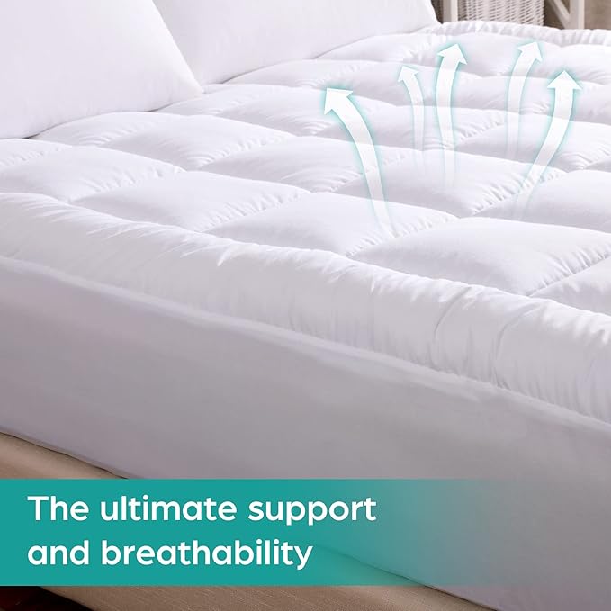 WhatsBedding Cotton Waterproof Mattress Pad Queen Size Top Down Alternative Filling Pillowtop Mattress Topper Cover-Fitted Quilted (Mattress Pad Queen)