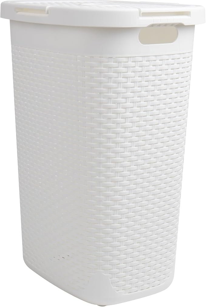 Mind Reader Slim Laundry Hamper with Lid, 60L Tall Clothes Basket, Narrow Tapered Design for Bathrooms, Closets and Laundry Rooms, Plastic, White - Image 7