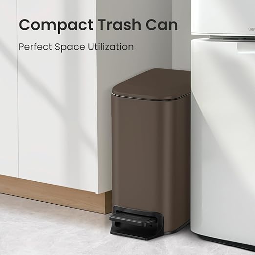 Cesun Small Bathroom Trash Can with Lid Soft Close, Step Pedal, 6 Liter / 1.6 Gallon Stainless Steel Garbage Can with Removable Inner Bucket, Anti-Fingerprint Finish (Brown) - Image 3