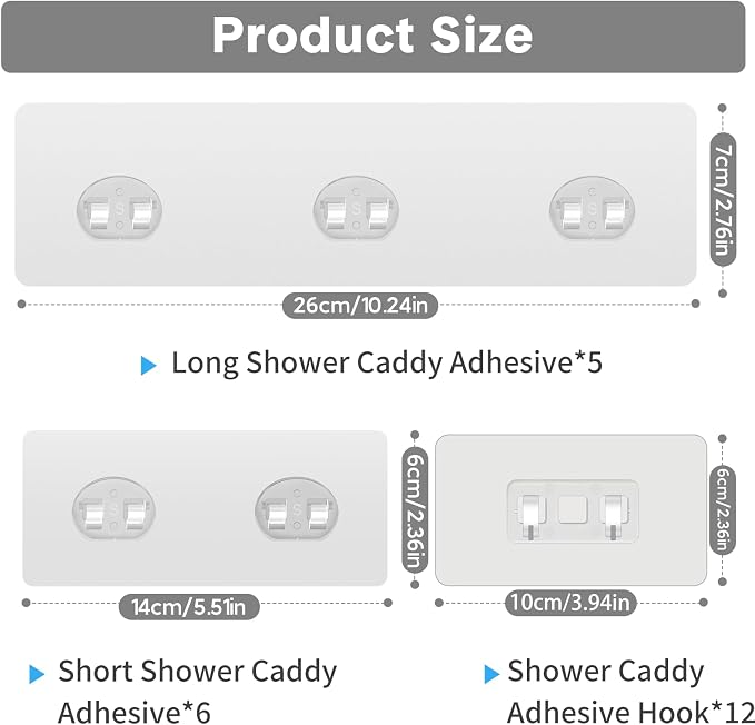 Lsnisni 23 Pack Shower Caddy Replacement, Strong Adhesive Strips for Shelf, Waterproof Wall Hooks, No Drilling, Transparent, for Bathroom Organizer and Kitchen Racks - Image 2