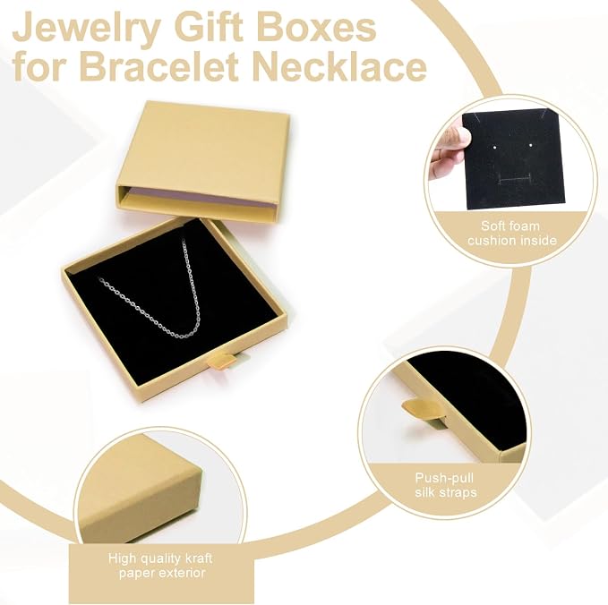 4 Pcs Jewelry Gift Box, 3.5x3.5x0.7Inch Cardboard Jewelry Boxes, Fancy Necklace Bracelet Earring Drawer Organizer Box, Kraft Empty Jewellery Boxes for Necklace Ring Earring Display Box(Kraft) - Image 3