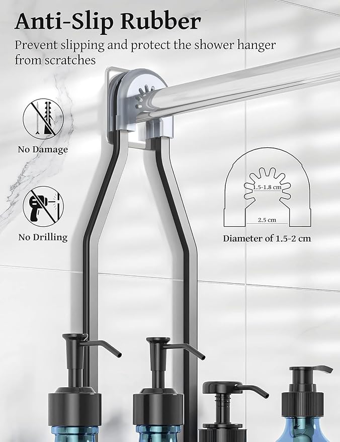 YASONIC Never-Rust Aluminum Hanging Shower Caddy – Over-the-Showerhead Organizer with 10 Hooks for Razor and Sponge – Includes Soap Basket – Black - Image 5