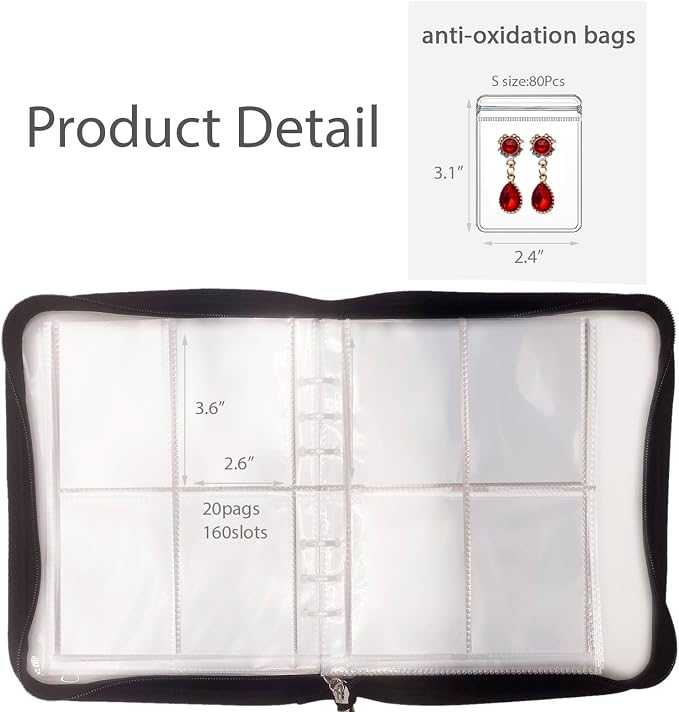 HSLFUAI Transparent Jewelry Storage Book Travel Jewelry Organizer Transparent Jewelry Book Organizer for Necklace Ring Holder Jewelry Organizer Book with Small Clear Pouch (Black-80PCS S Pouches) - Image 4