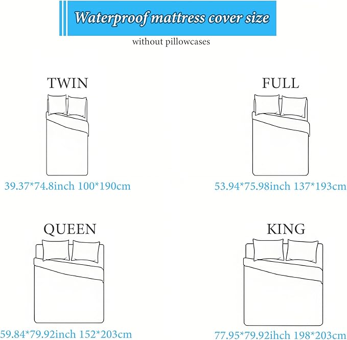 Waterproof Mattress Protector, Queen Size Cooling 3D Air Fabric Bed Pad Cover Noiseless with Deep Pocket 4"-14" Depth, Soft Breathable Dirt-Proof Bed Mattress Cover Washable (Blue, King)