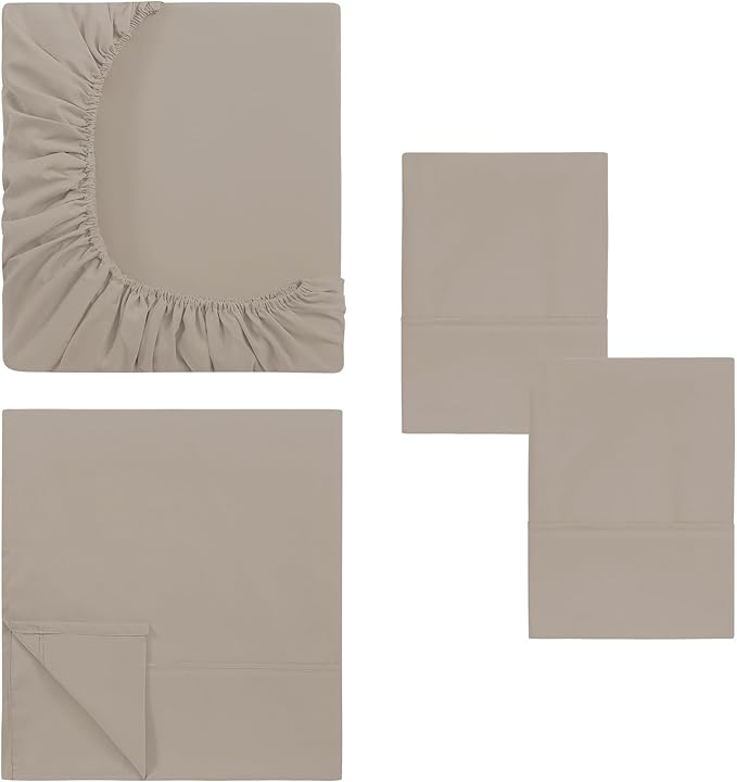 Modern Threads Soft Microfiber Solid Sheets - Luxurious Microfiber Bed Sheets - Includes Flat Sheet, Fitted Sheet with Deep Pockets, & Pillowcases Khaki Twin