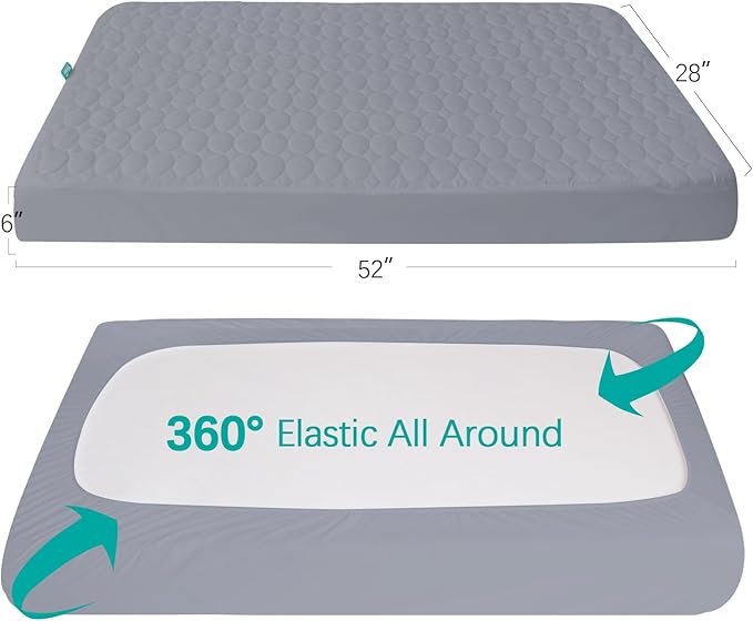 Biloban Crib Mattress Protector Pad Waterproof, Toddler Waterproof Crib Mattress Cover, Machine Washable & Dryer Fit Baby Toddler Bed Mattress Protector (Standard Size 52” x 28”), Grey