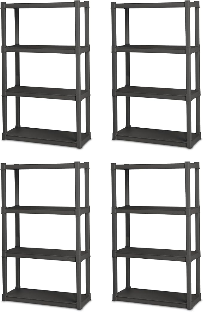 Sterilite 4-Pack 4 Shelf Unit, Heavy-Duty Shelving Storage and Utility Rack - Standing Plastic Organizer Shelves for Kitchen, Bathroom, and Garage by Sterilite