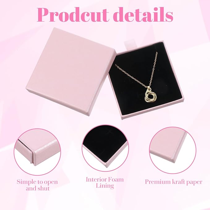 Jewellery Gift Box, 4 Pcs Ring Necklace Box Small Gift Boxes for Bracelets Earrings Necklaces Bracelet Drawer Organizer Square Pendent Storage Case for Birthday DIY Wrapping(Pink) - Image 6