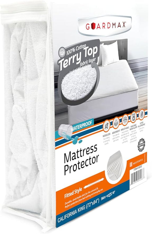 Guardmax Terry Cotton California King Size Mattress Protector - Waterproof & Dust Mite Proof Mattress Cover with Stretchable Pockets - Soft and Waterproof Fitted Sheet.(72 x 84 x 15)