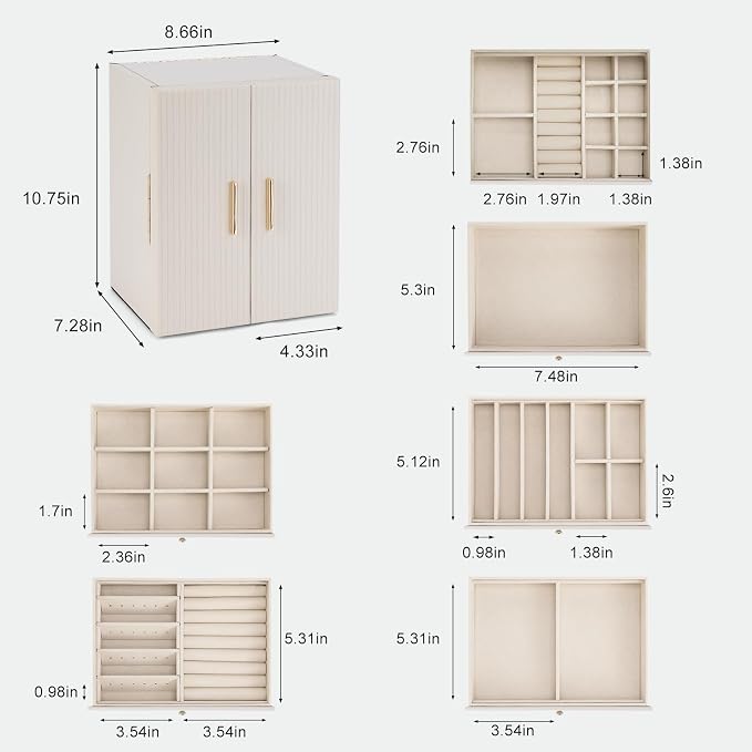 Dajasan Large Jewelry Organizer Box, Jewelry Boxes for Women Girls, 6-Tier Jewelry Storage Organizer with Mirror for Necklace Ring Bracelet Watch, Gift Idea (Beige) - Image 3