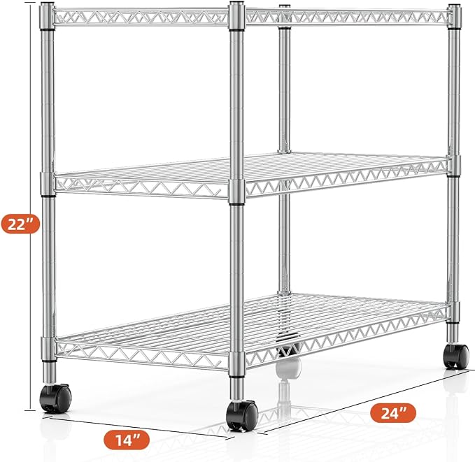 Simple Deluxe Heavy Duty 3-Shelf Shelving Unit, 24.02" D x 13.78"W x 21.97" H, 3 Tier, Chrome - Image 3