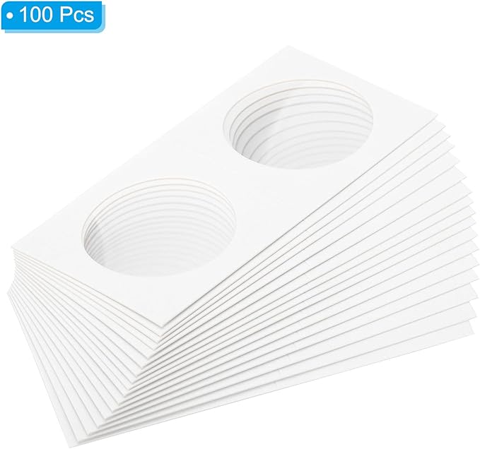 PATIKIL 2 x 2 Coin Flips, 100 Pack 37mm Cardboard Coin Holder Paper Coin Holders for Coin Collection Supplies Collector, White