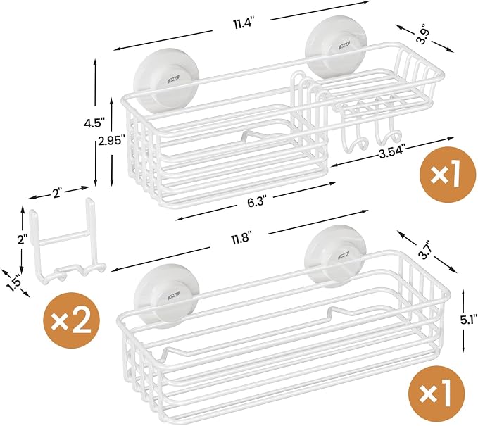 LEVERLOC Shower Caddy Suction Cup, 2 Pack Shelves for Inside with Hooks and Soap Holder, NO-Drilling Bathroom Organizer, Rustproof Meatl Bathroom Holder, White - Image 6