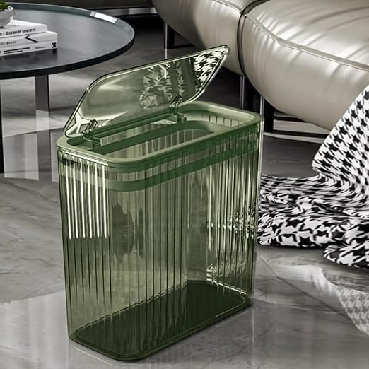 Transparent Trash Can, Bathroom Trash Cans with Lids, 3.5 Gallon Garbage Can for Bedroom, Office, Plastic Slim Waste Basket with Press Top Lid, 15L Clear Trash Bin for Home, Kitchen (Green) - Image 3