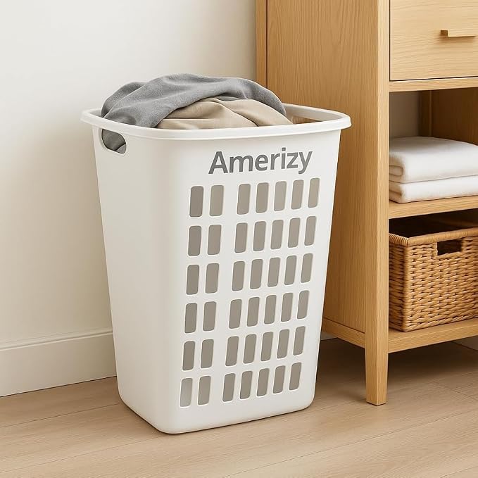 Large White Plastic Laundry Hamper – Rectangular Open Top Clothes Basket with Ventilation, Lightweight Durable Bin for Bedroom, Bathroom, Closet or Dorm Us - Image 4