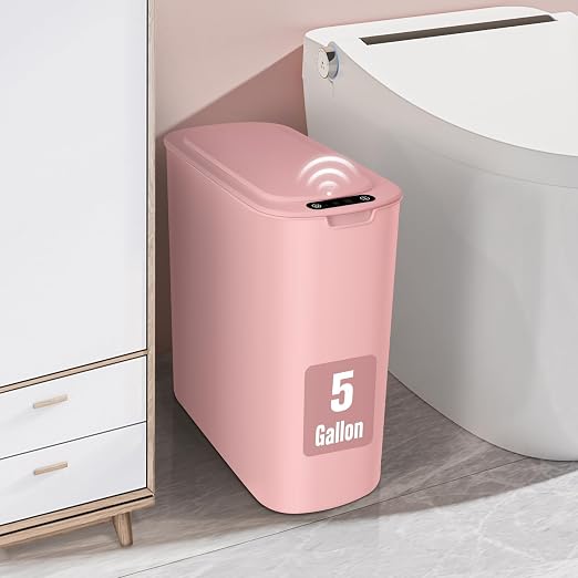Cesun Motion Sensor Trash Can, 5 Gallon Automatic Bathroom Garbage Can with Lid, Touchless Smart Plastic Slim Wastebasket for Bathroom, Office, rv, Bedroom, Living Room, Pink by Cesun