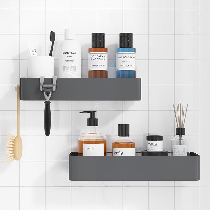 Kitsure Shower Caddy - 2 Pack Adhesive Shower Organizer, Rustproof Metal Shelves, No-Drill Bathroom Organizers and Storage, Grey, Large by Kitsure