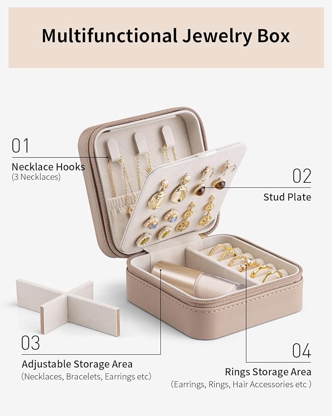 VLANDO Bridesmaid Proposal Gifts - Travel Jewelry Case, Small Travel Jewelry Organizer Box for Girls Women - Toffee - Image 6