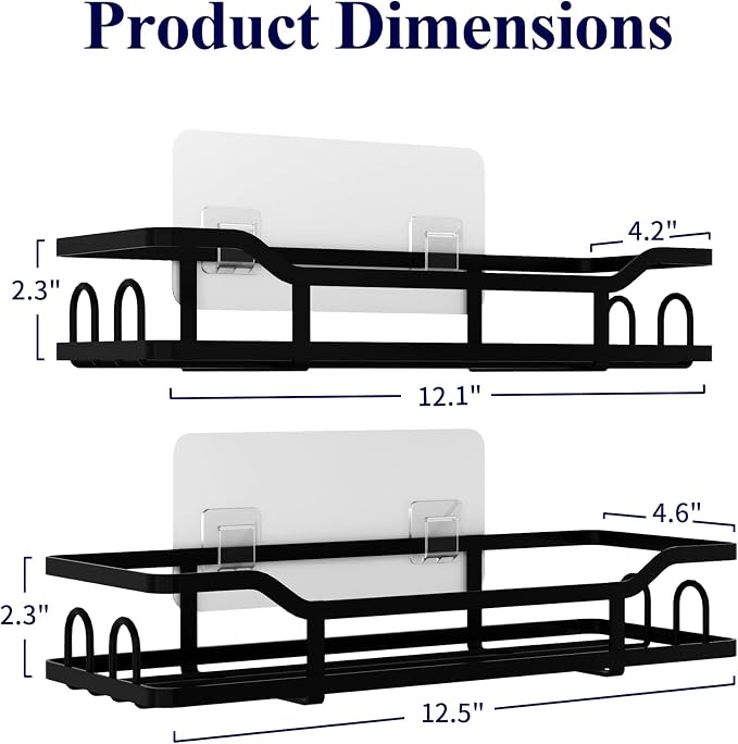 Kitsure Shower Caddy - 2 Pack, No Drilling Shower Organizer with 8 Hooks, Rustproof Stainless Steel Shower Shelf for Inside Shower, Wall Mounted Shower Rack for Bathroom, Kitchen, Black - Image 2