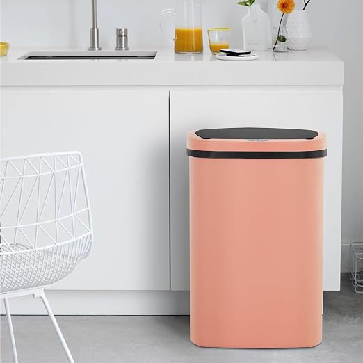 BestOffice | 13 Gallon Plastic Trash Can with Lid | Pink | Automatic Touchless Garbage Can | Odor Control | Modern Oval Design | Easy to Clean | Fits Any Kitchen, Bathroom, Office or Home - Image 6